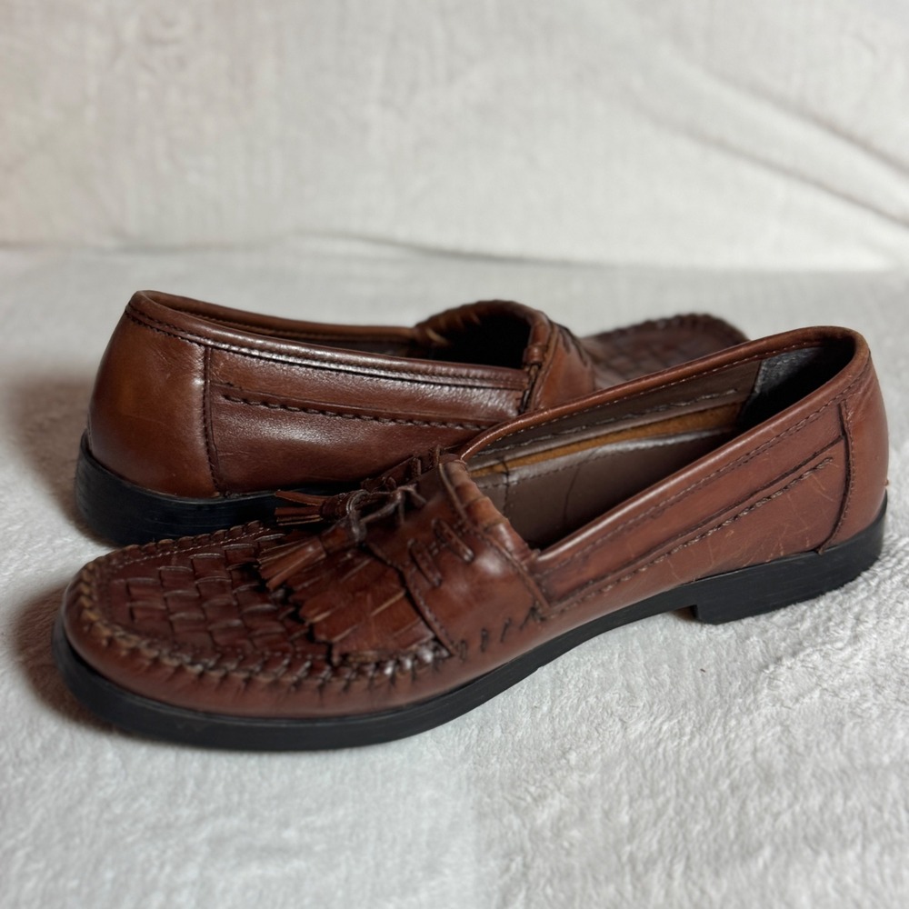 Nunn Bush Men's Comfort Gel Brown Leather New York Loafers Size 6.5 M Woven Top